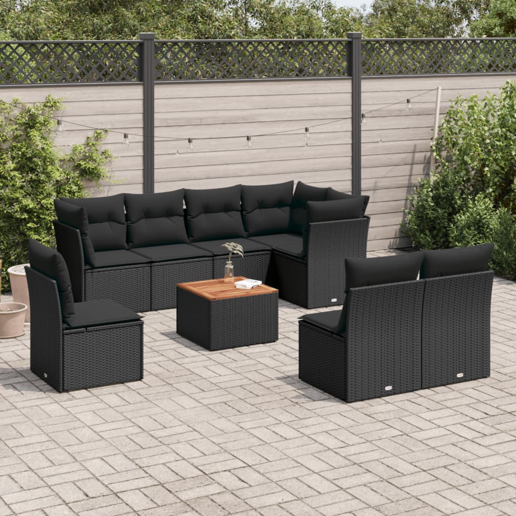 9-dijelni set vrtnih sofa s jastucima crni od poliratana