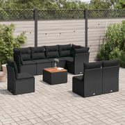 9-dijelni set vrtnih sofa s jastucima crni od poliratana