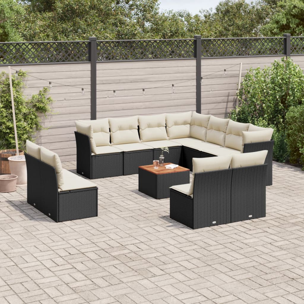 12-dijelni set vrtnih sofa od poliratana s jastucima crni