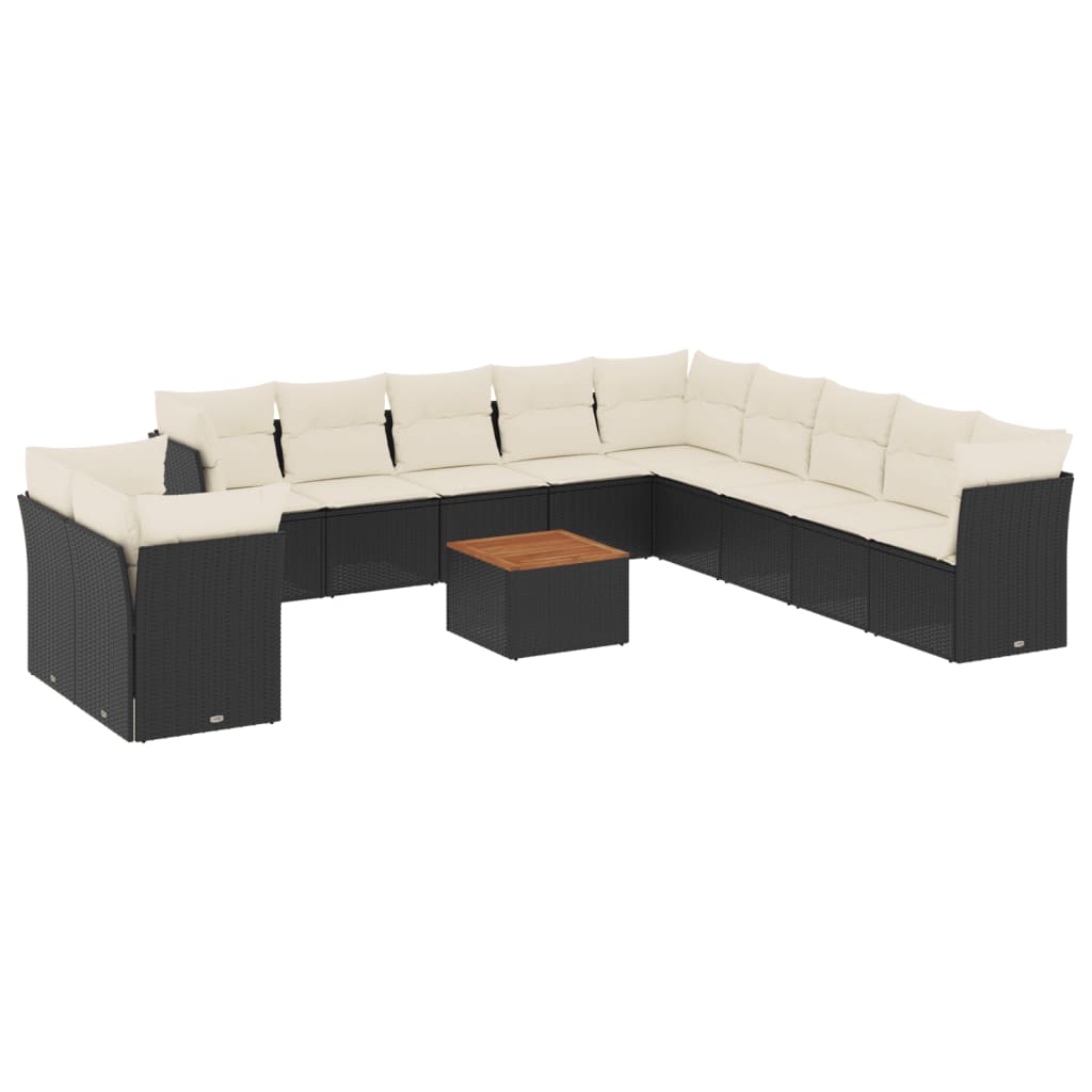 12-dijelni set vrtnih sofa od poliratana s jastucima crni