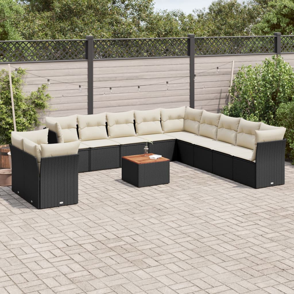 12-dijelni set vrtnih sofa od poliratana s jastucima crni