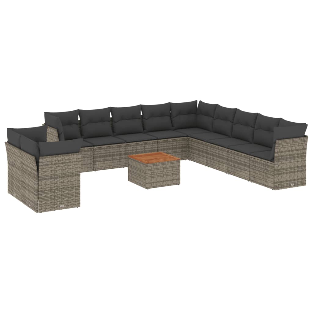 12-dijelni set vrtnih sofa od poliratana s jastucima sivi
