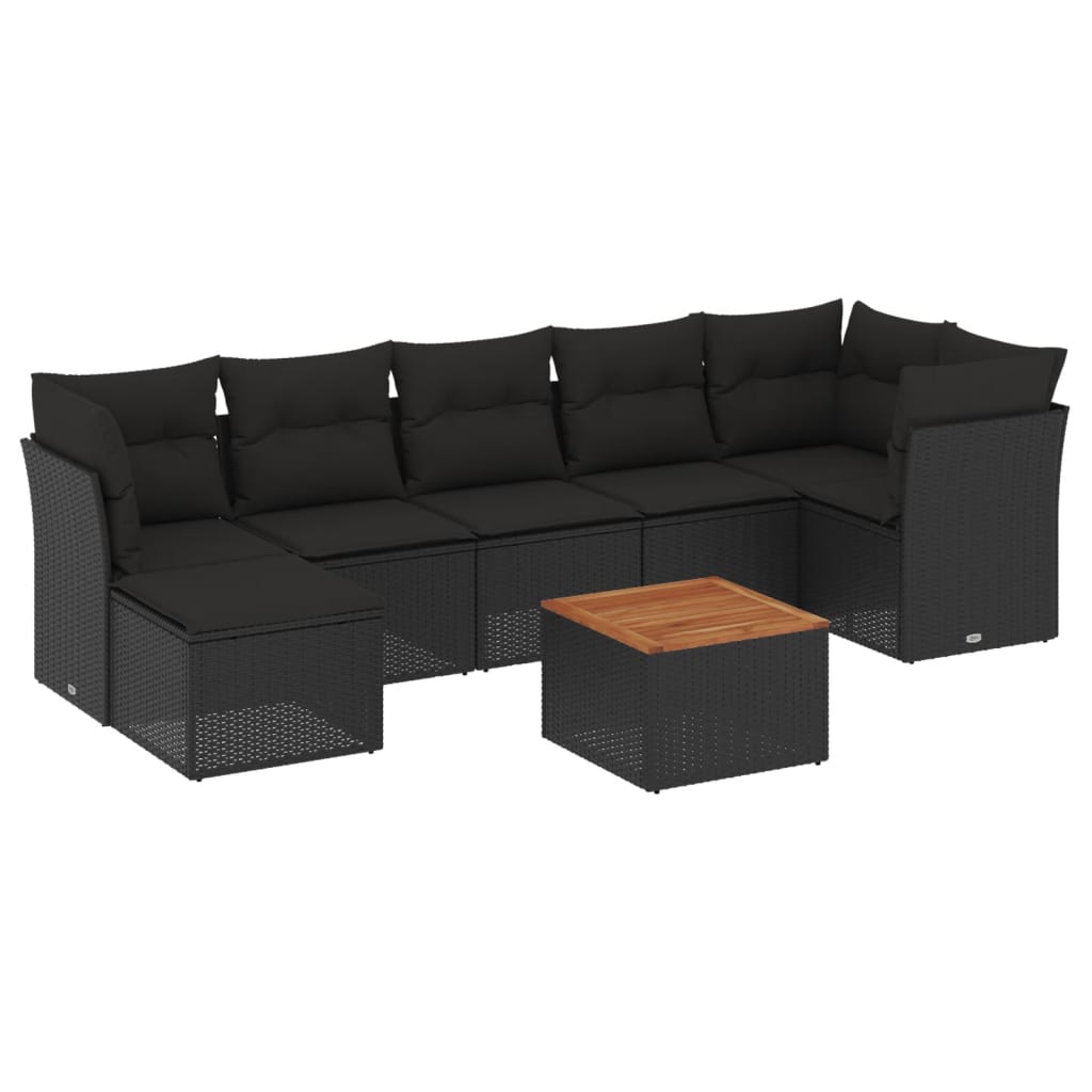 8-dijelni set vrtnih sofa od poliratana s jastucima crni