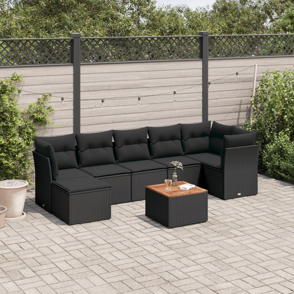 8-dijelni set vrtnih sofa od poliratana s jastucima crni