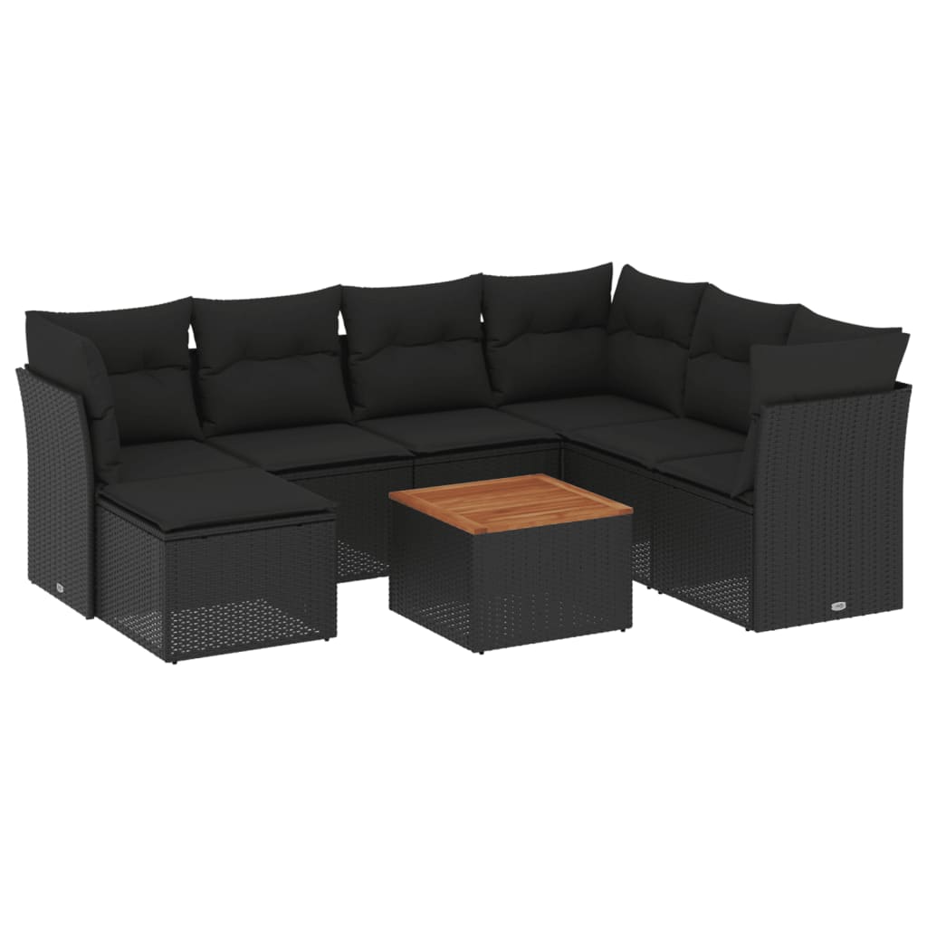 8-dijelni set vrtnih sofa od poliratana s jastucima crni