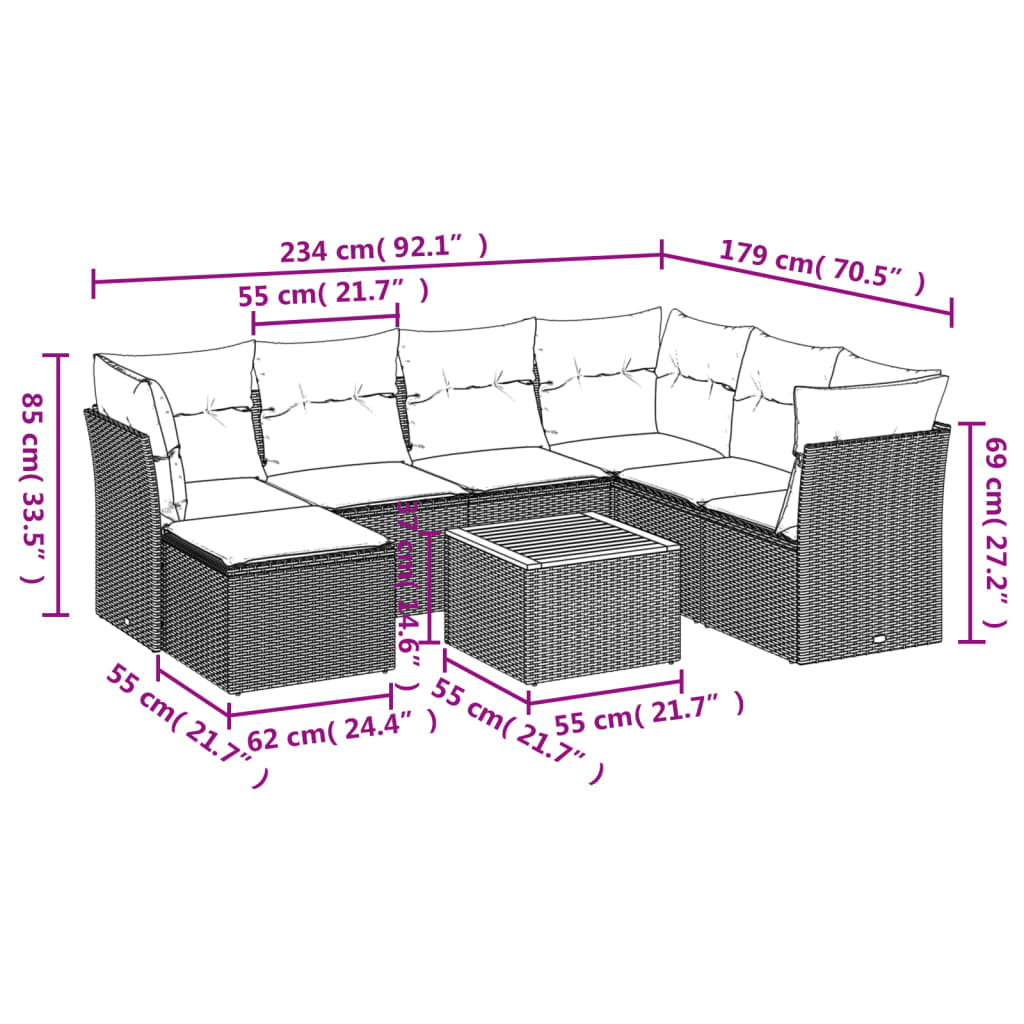 8-dijelni set vrtnih sofa od poliratana s jastucima crni
