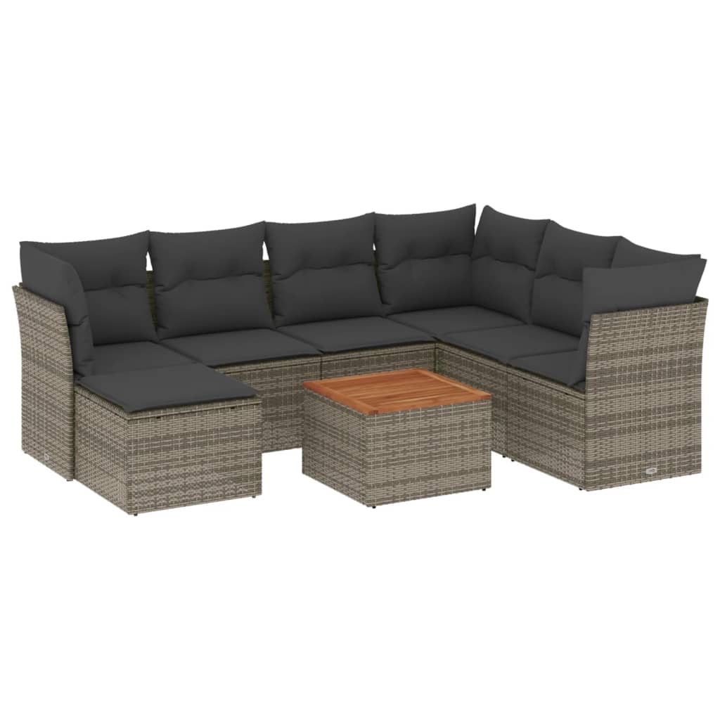 8-dijelni set vrtnih sofa od poliratana s jastucima sivi