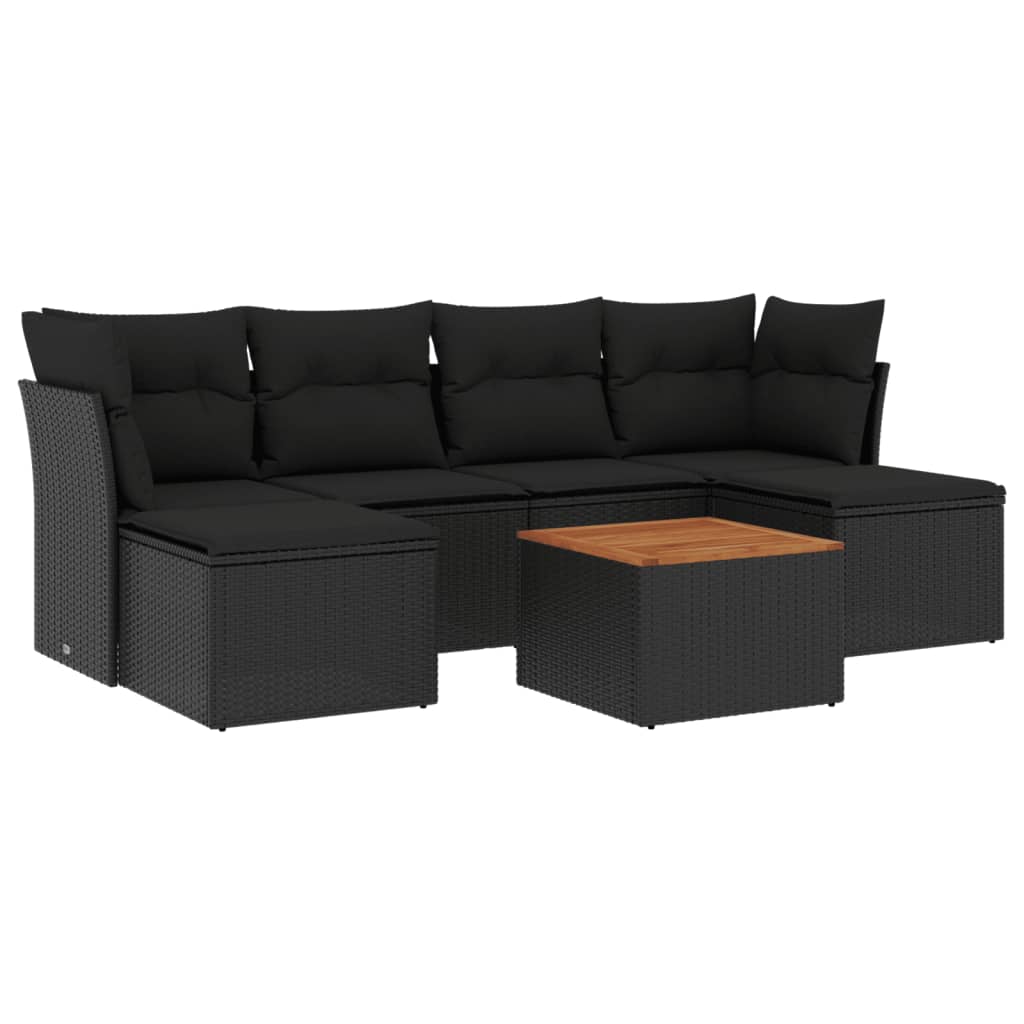 7-dijelni set vrtnih sofa od poliratana s jastucima crni