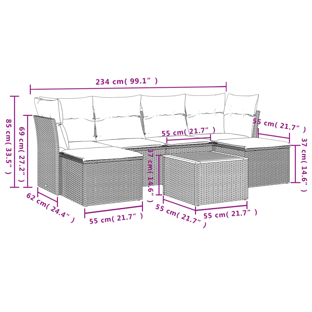 7-dijelni set vrtnih sofa od poliratana s jastucima crni
