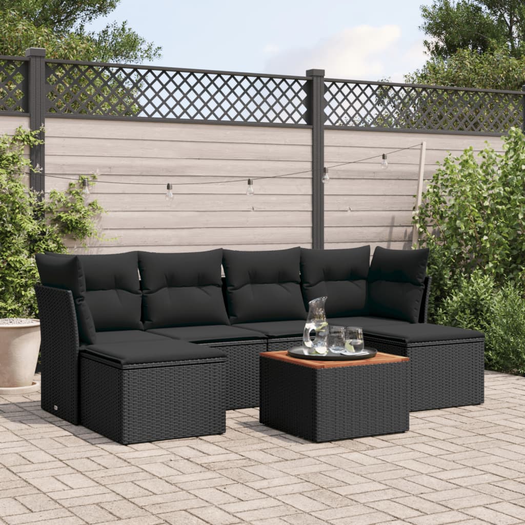 7-dijelni set vrtnih sofa od poliratana s jastucima crni