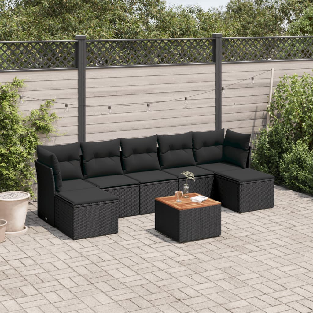 8-dijelni set vrtnih sofa od poliratana s jastucima crni