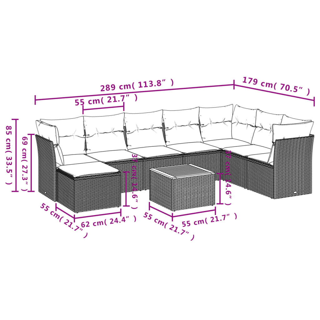 9-dijelni set vrtnih sofa s jastucima bež od poliratana