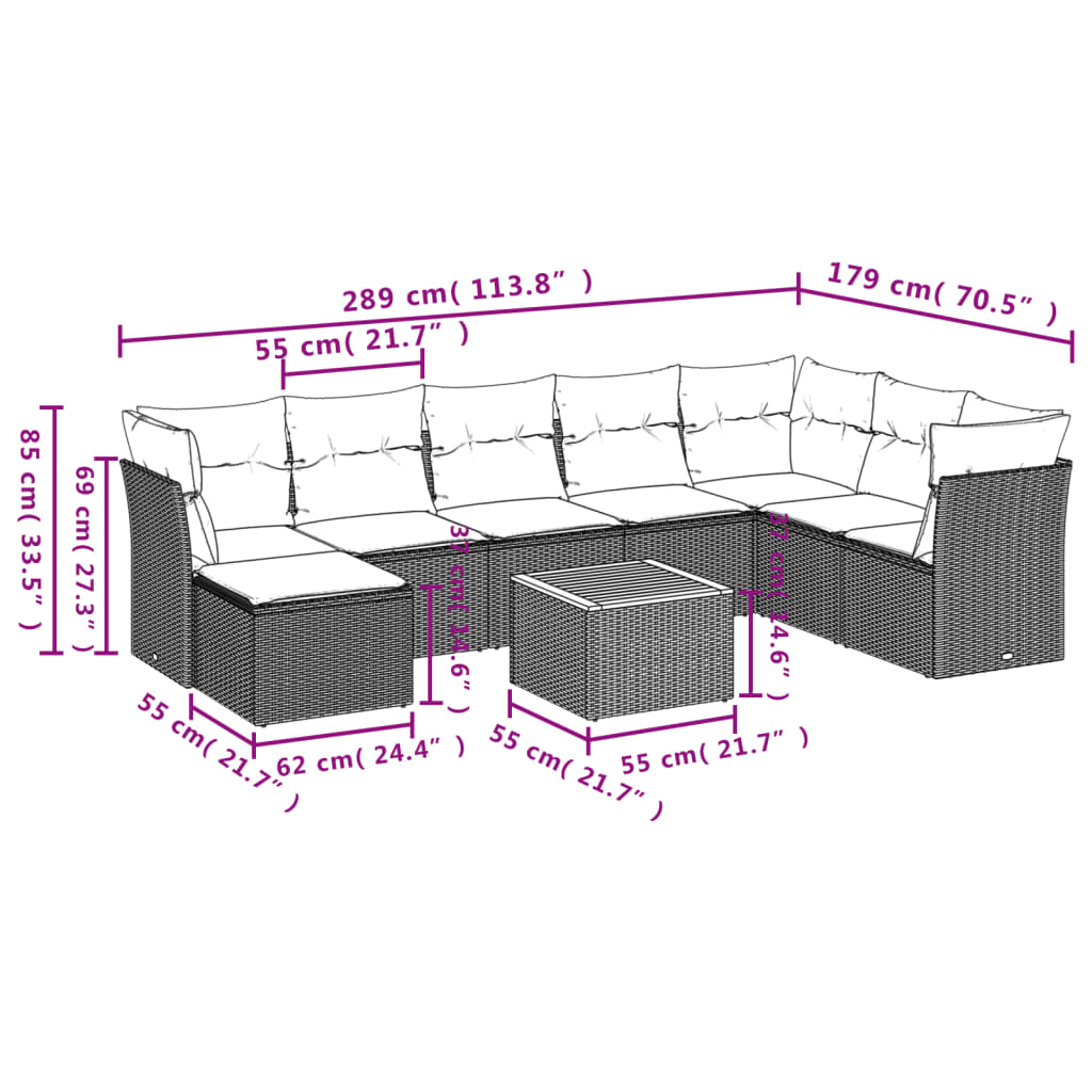 9-dijelni set vrtnih sofa s jastucima bež od poliratana