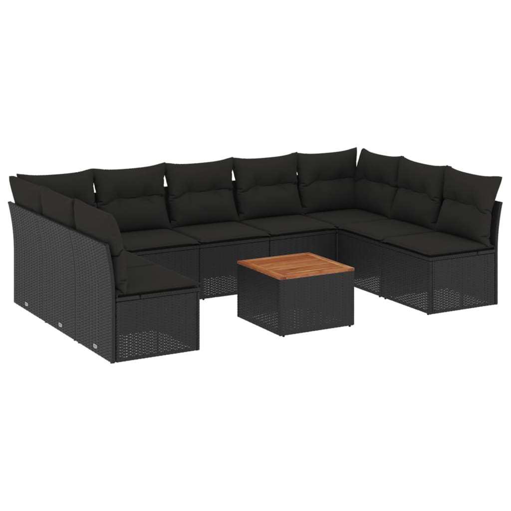10-dijelni set vrtnih sofa s jastucima crni od poliratana