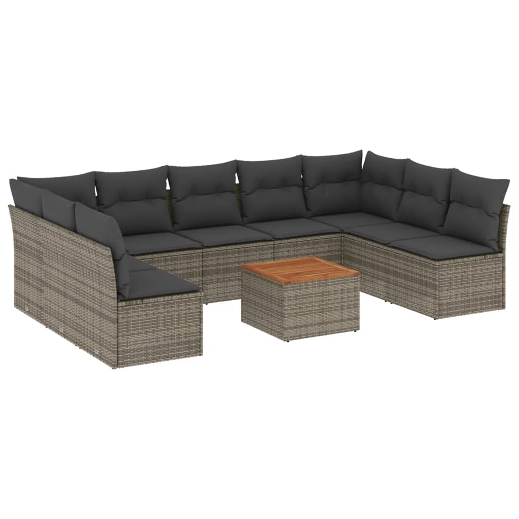 10-dijelni set vrtnih sofa od poliratana s jastucima sivi