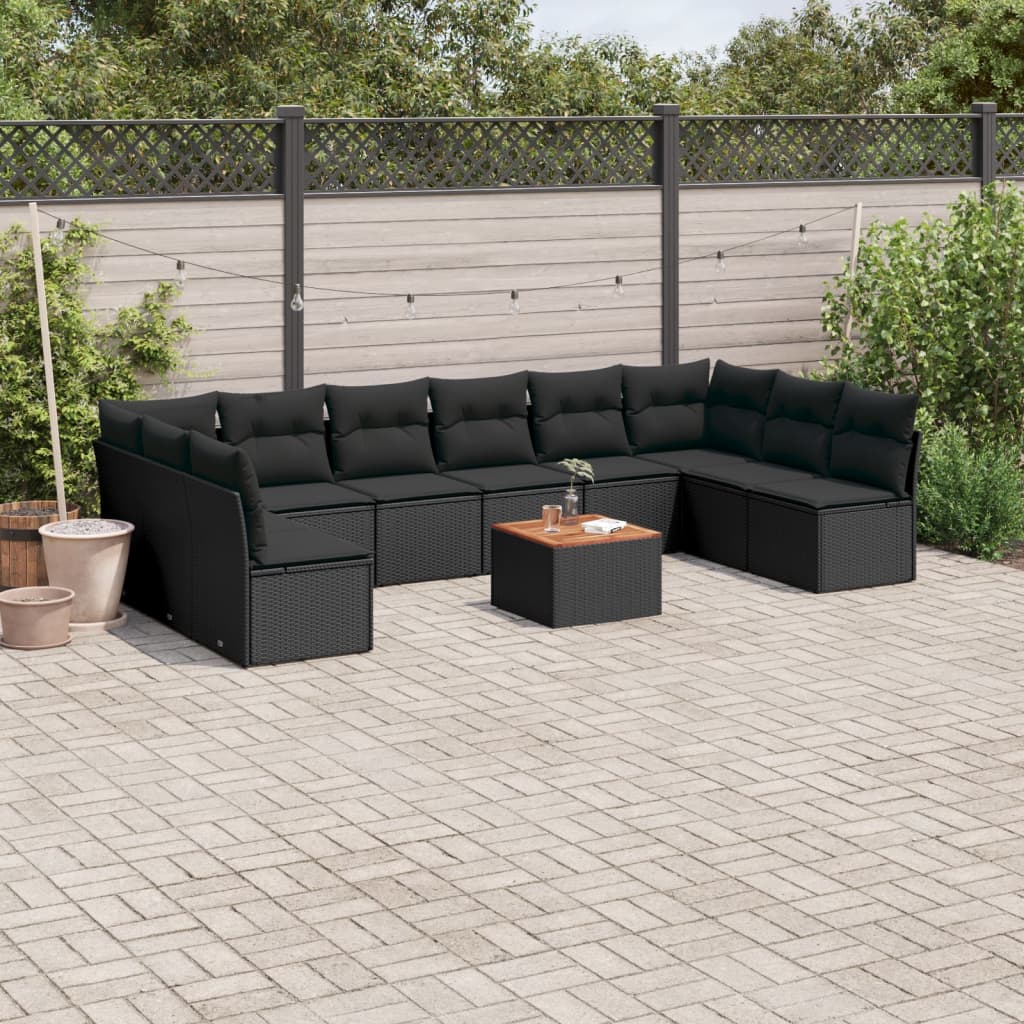 11-dijelni set vrtnih sofa od poliratana s jastucima crni