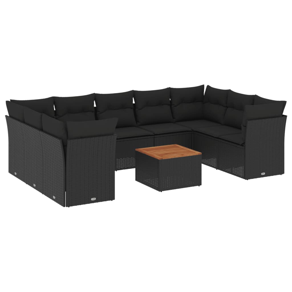 10-dijelni set vrtnih sofa s jastucima crni od poliratana