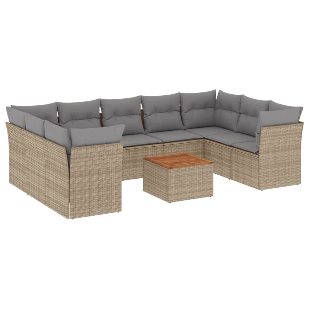 10-dijelni set vrtnih sofa s jastucima bež od poliratana