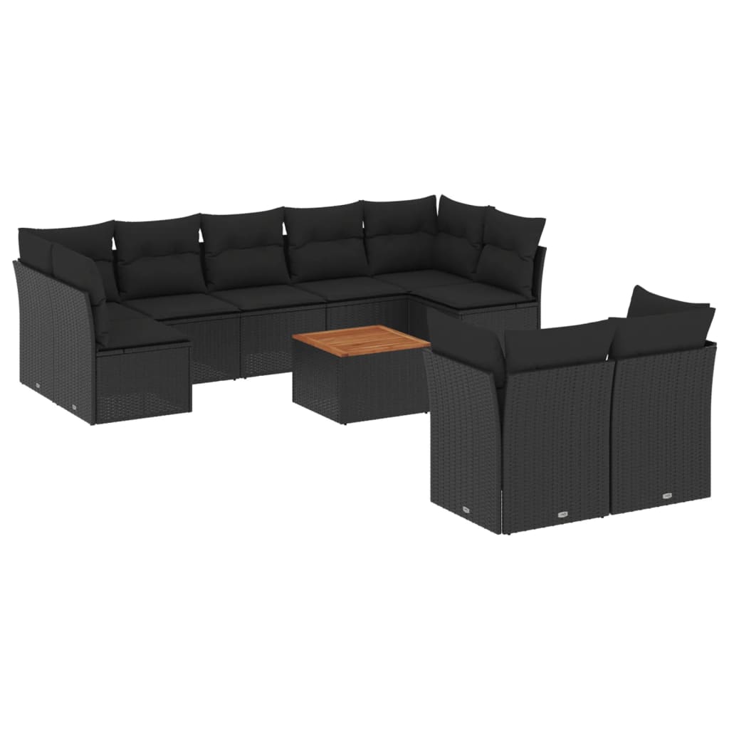 10-dijelni set vrtnih sofa s jastucima crni od poliratana