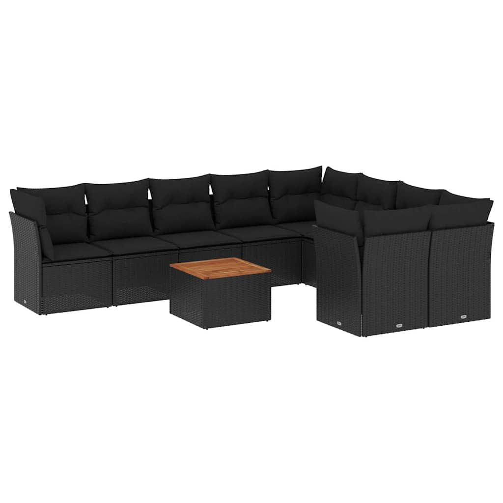 10-dijelni set vrtnih sofa s jastucima crni od poliratana
