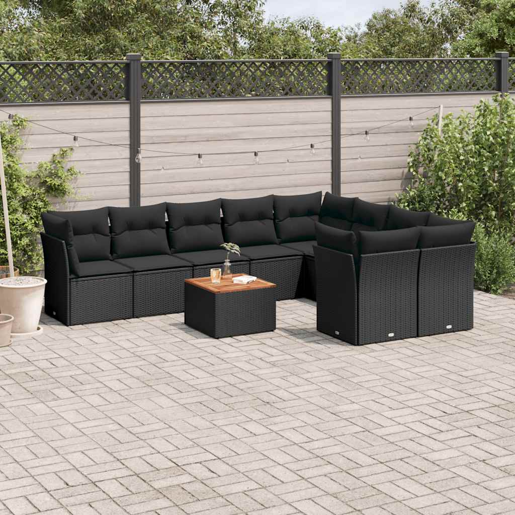 10-dijelni set vrtnih sofa s jastucima crni od poliratana