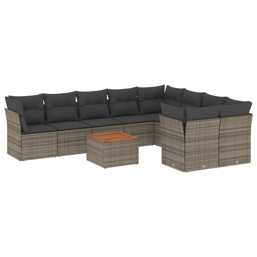 10-dijelni set vrtnih sofa od poliratana s jastucima sivi