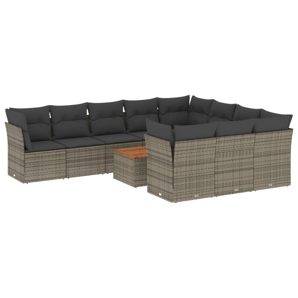 11-dijelni set vrtnih sofa od poliratana s jastucima sivi