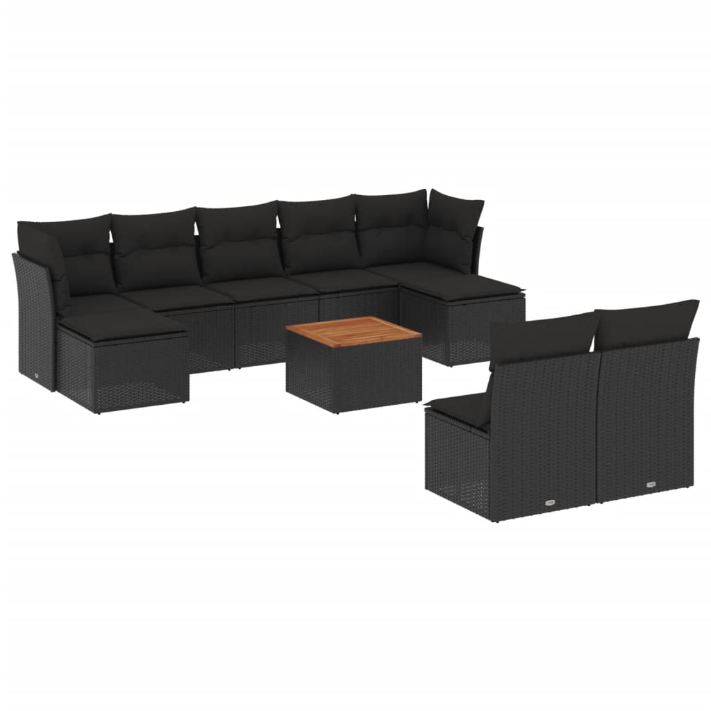 10-dijelni set vrtnih sofa s jastucima crni od poliratana