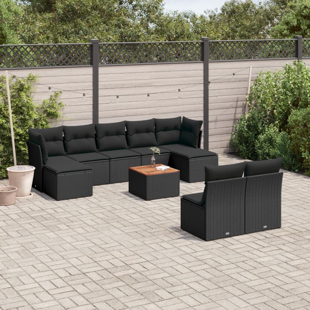 10-dijelni set vrtnih sofa s jastucima crni od poliratana