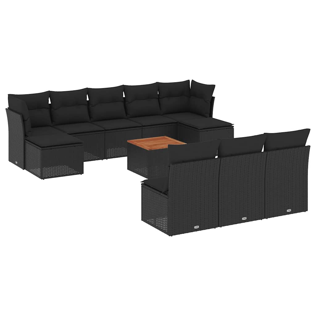 11-dijelni set vrtnih sofa od poliratana s jastucima crni