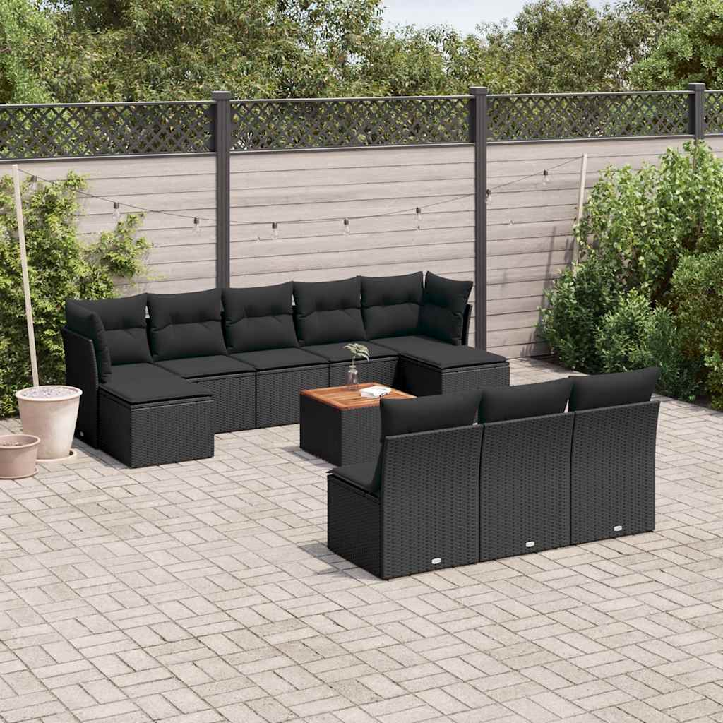 11-dijelni set vrtnih sofa od poliratana s jastucima crni