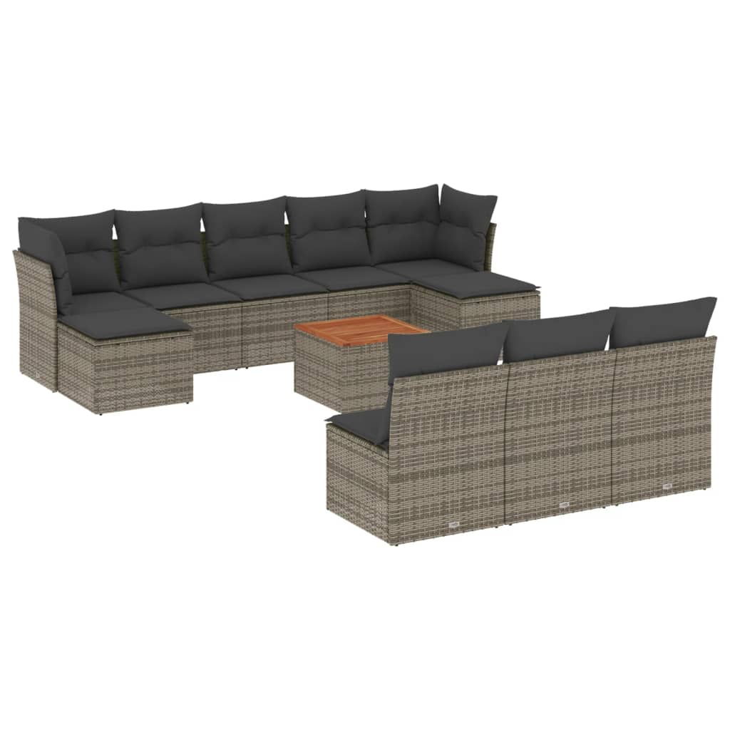 11-dijelni set vrtnih sofa od poliratana s jastucima sivi