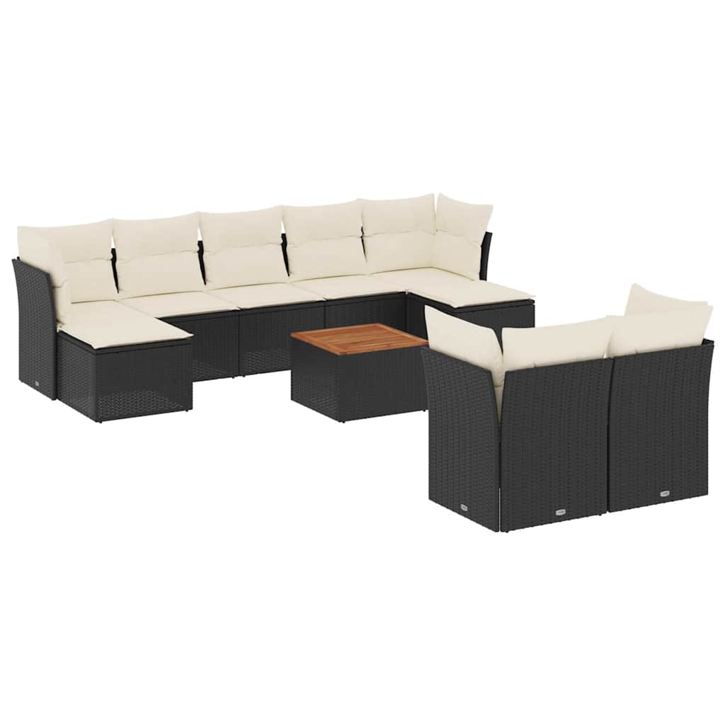 10-dijelni set vrtnih sofa s jastucima crni od poliratana