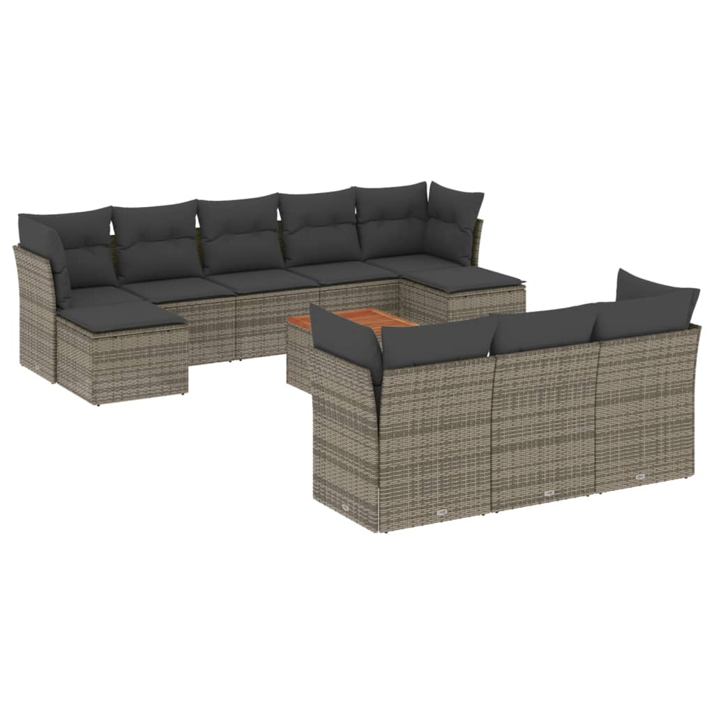 11-dijelni set vrtnih sofa od poliratana s jastucima sivi