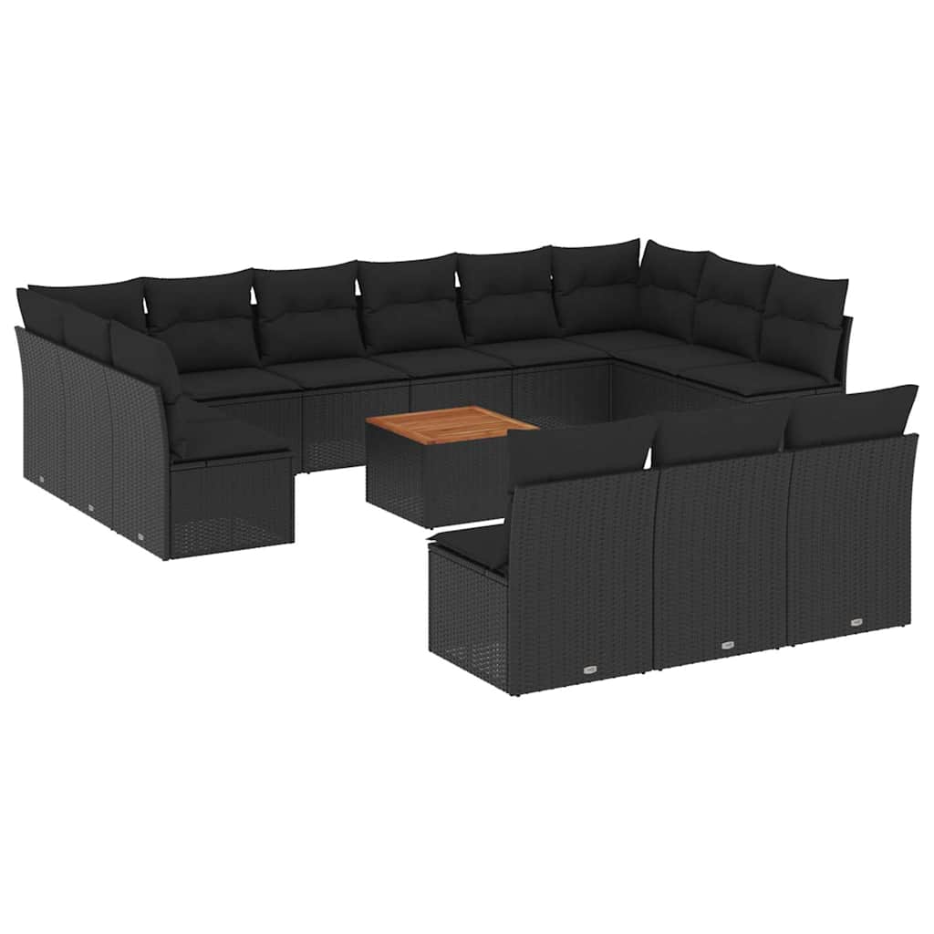 14-dijelni set vrtnih sofa s jastucima poliratan crni