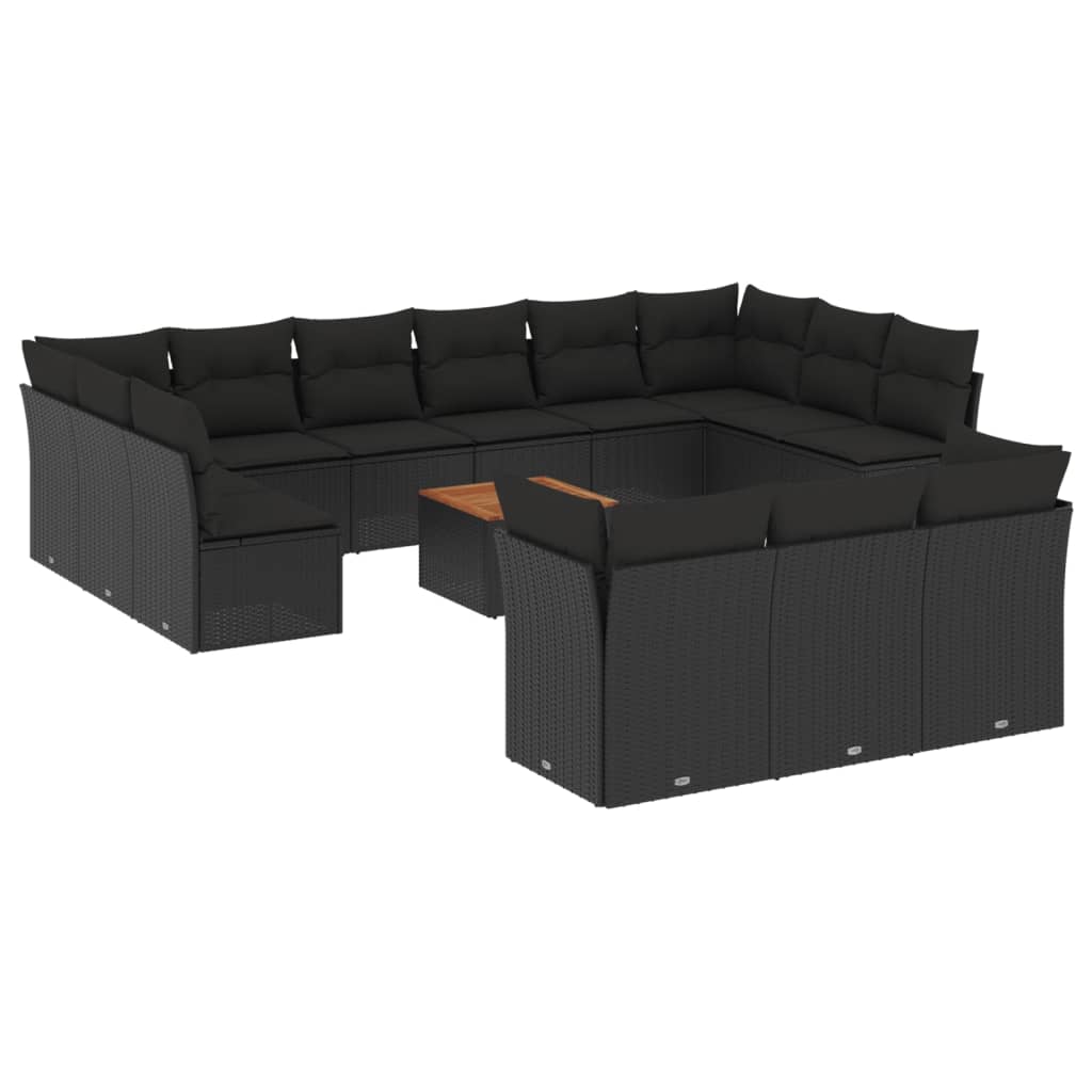 14-dijelni set vrtnih sofa s jastucima poliratan crni