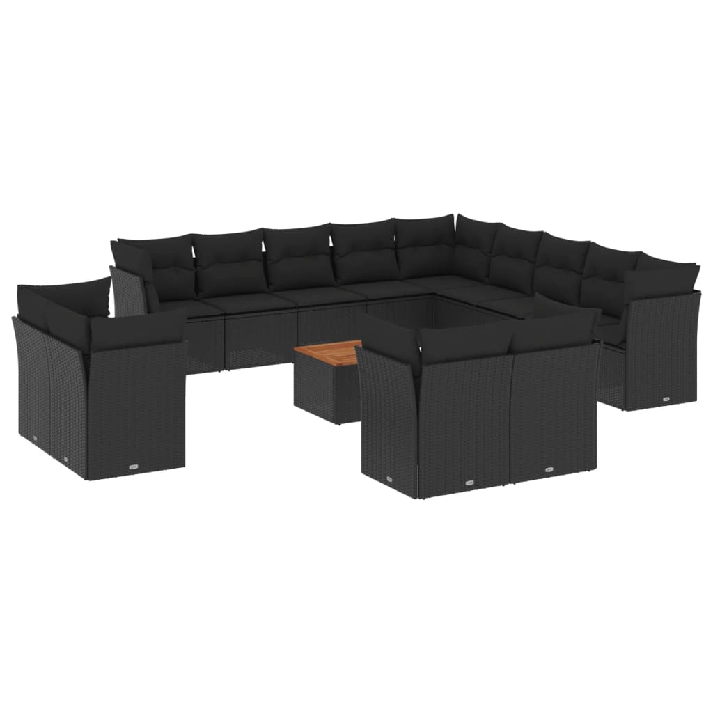 14-dijelni set vrtnih sofa s jastucima poliratan crni