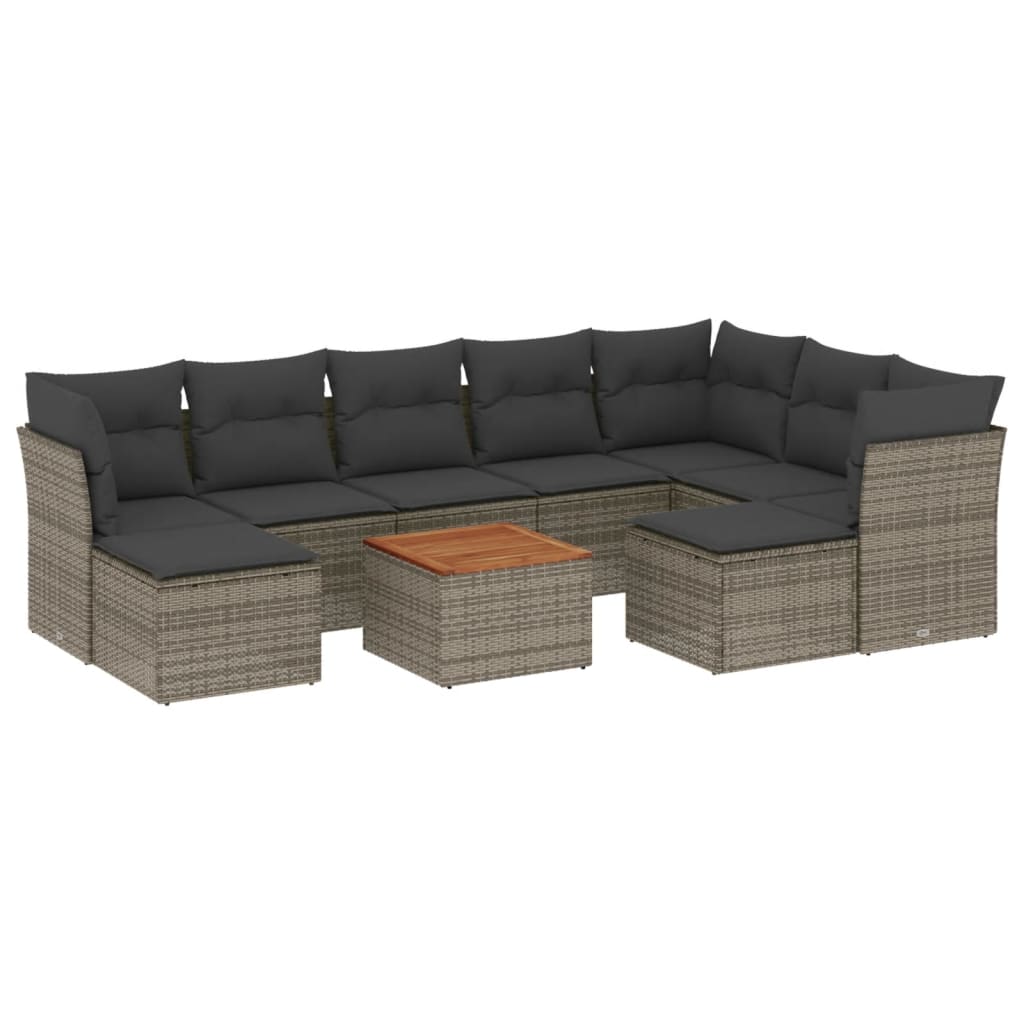 10-dijelni set vrtnih sofa od poliratana s jastucima sivi