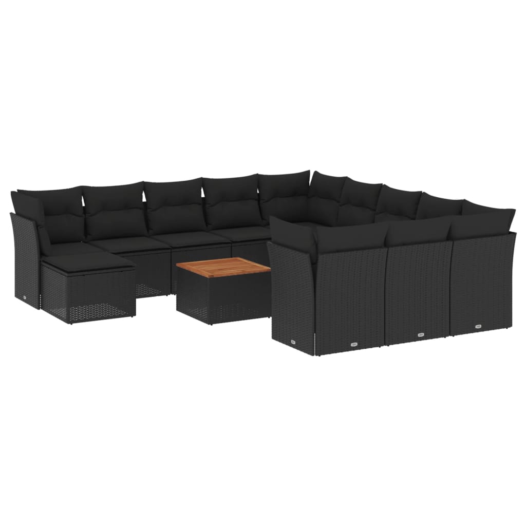 13-dijelni set vrtnih sofa s jastucima poliratan crni