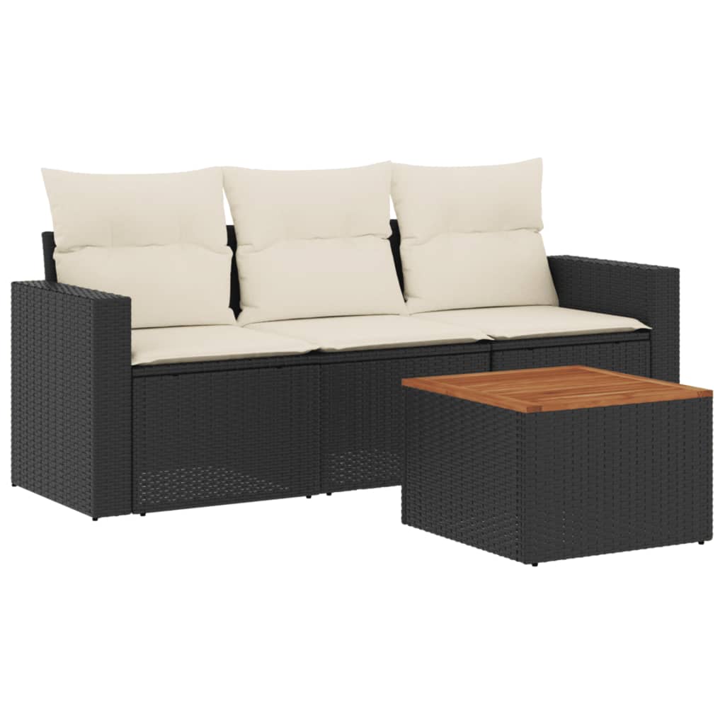 4-dijelni set vrtnih sofa od poliratana s jastucima crni