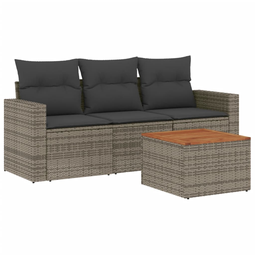 4-dijelni set vrtnih sofa od poliratana s jastucima sivi