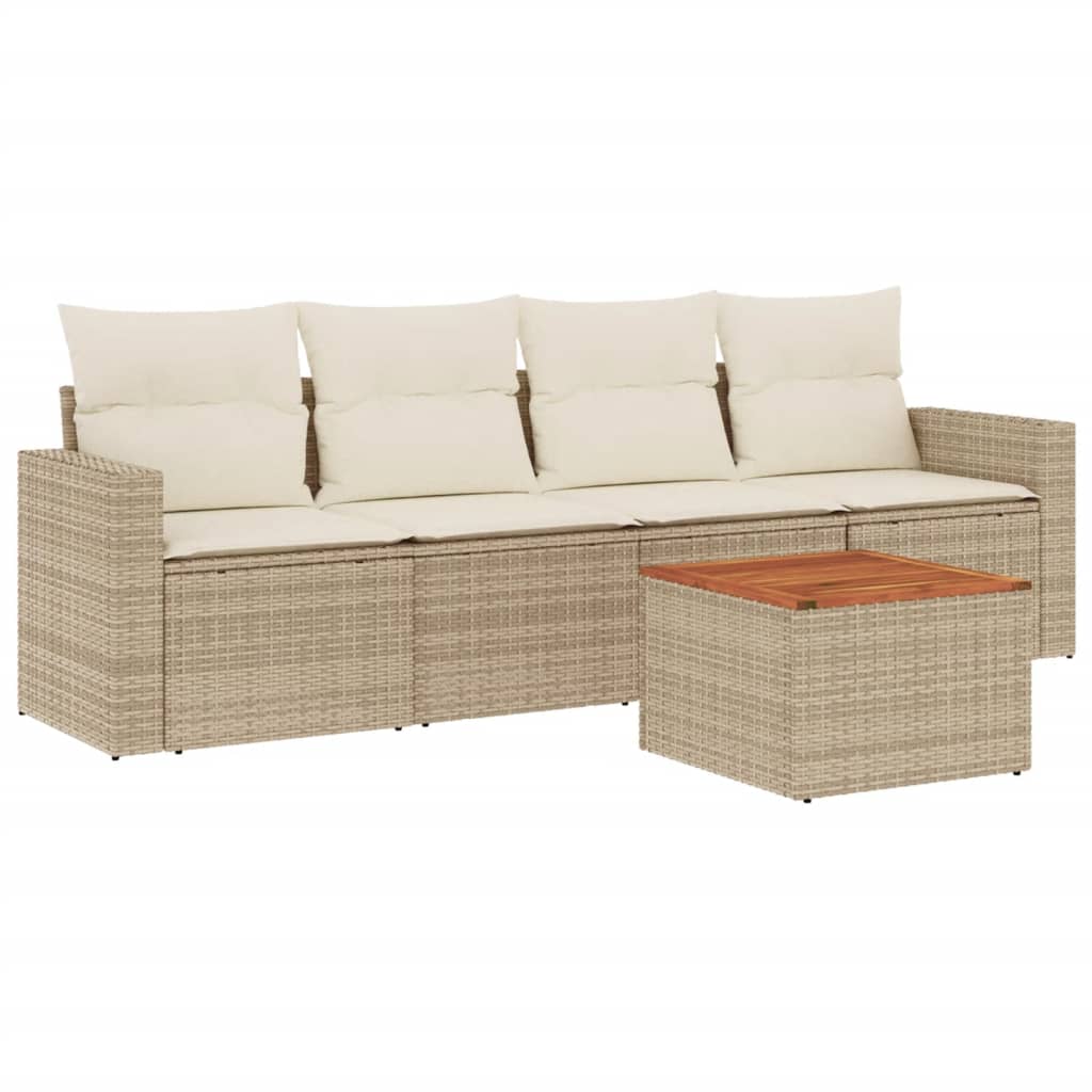 5-dijelni vrtni set sofa s jastucima bež od poliratana