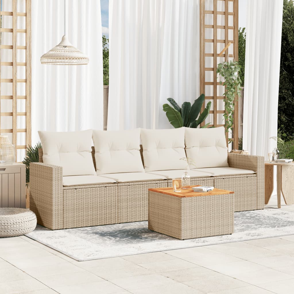 5-dijelni vrtni set sofa s jastucima bež od poliratana