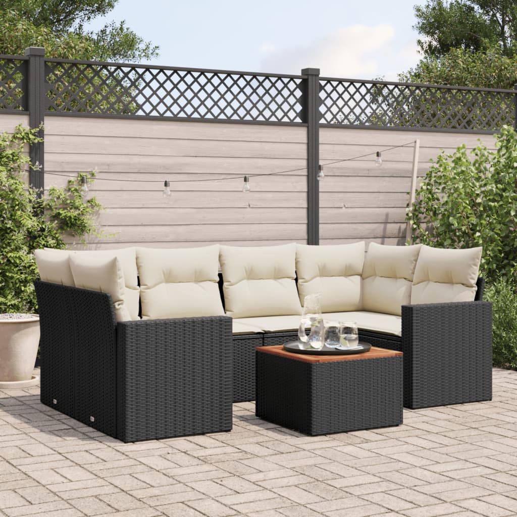 7-dijelni set vrtnih sofa od poliratana s jastucima crni