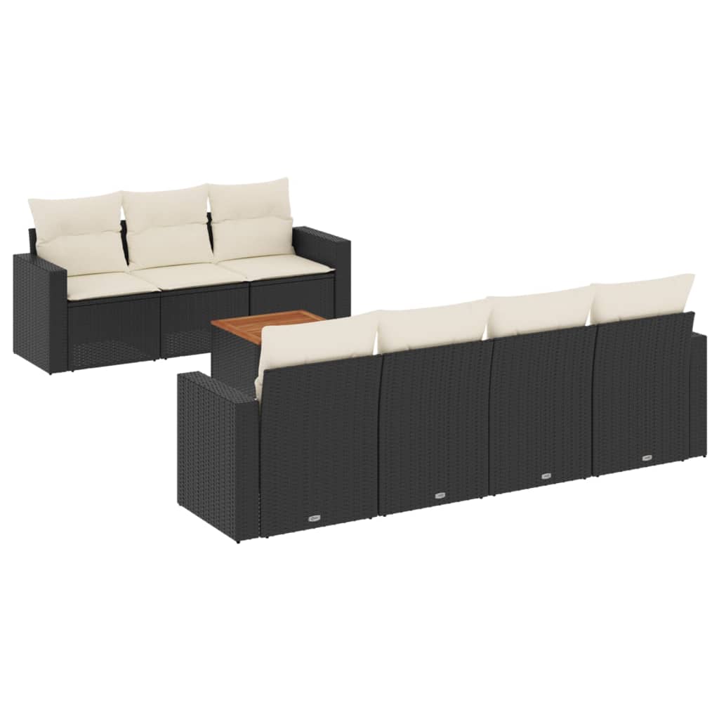 8-dijelni set vrtnih sofa od poliratana s jastucima crni