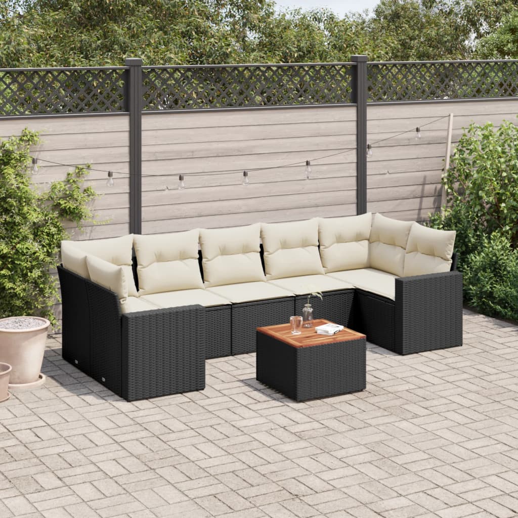 8-dijelni set vrtnih sofa od poliratana s jastucima crni