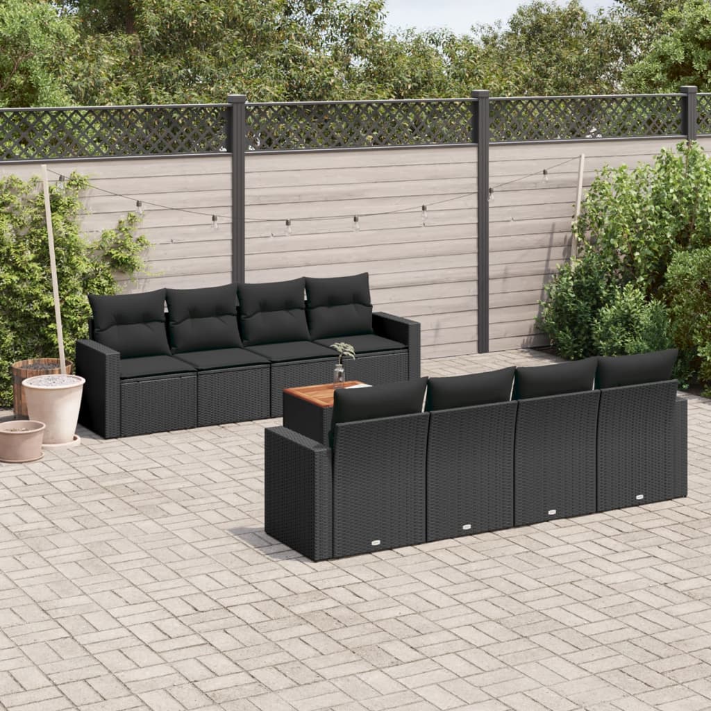 9-dijelni set vrtnih sofa s jastucima crni od poliratana