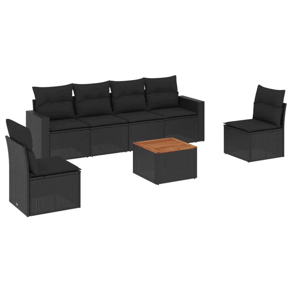 7-dijelni set vrtnih sofa od poliratana s jastucima crni