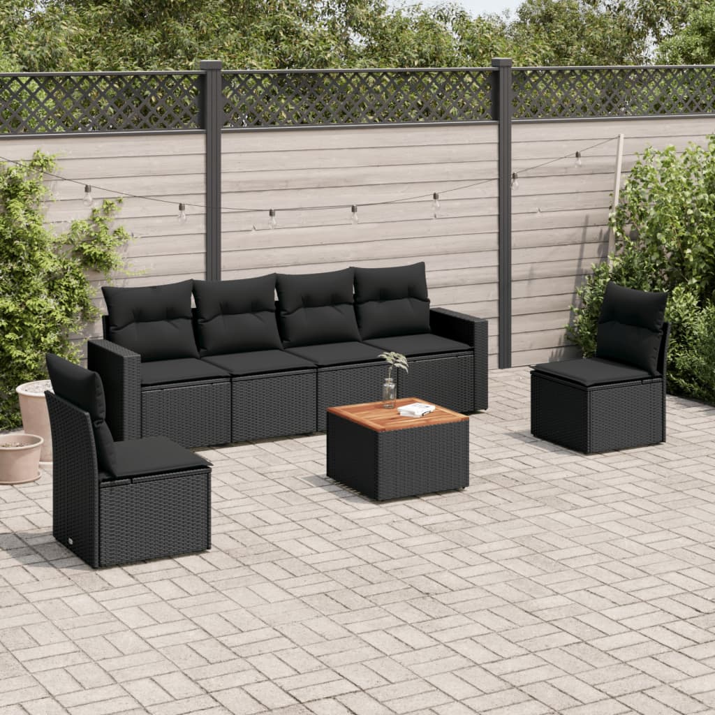 7-dijelni set vrtnih sofa od poliratana s jastucima crni