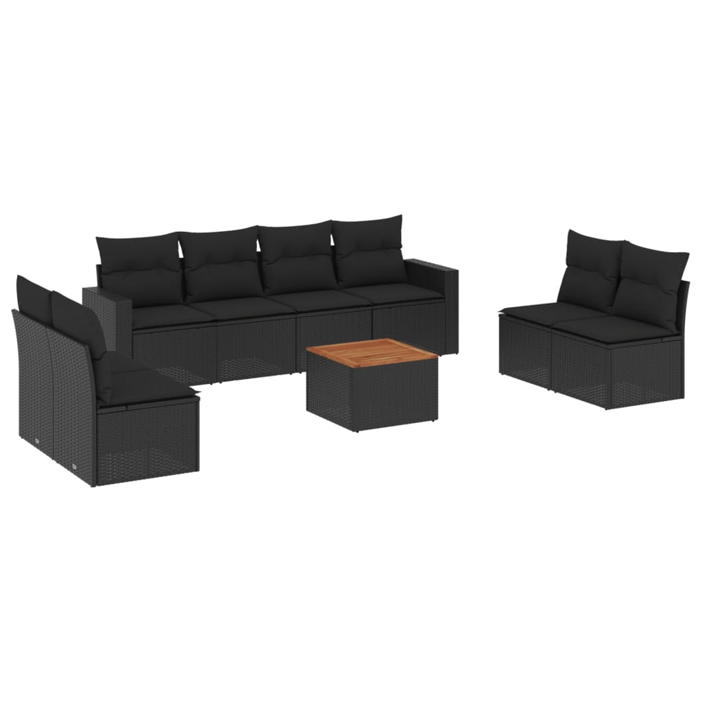 9-dijelni set vrtnih sofa s jastucima crni od poliratana